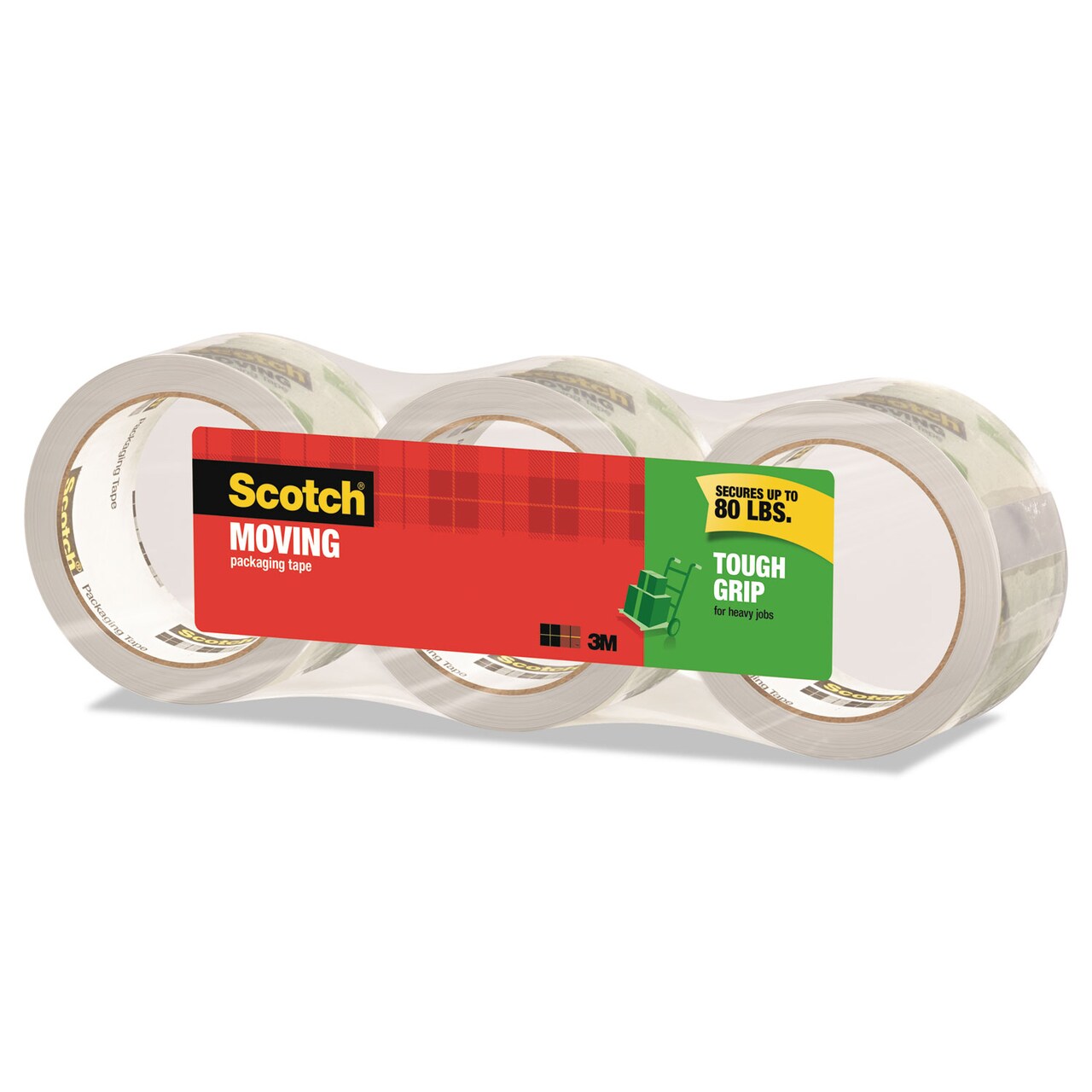 Scotch Tough Grip Moving Packaging Tape 3 Core 1.88 x 38.2 yds Clear 3/Pack